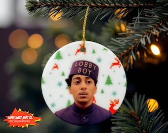 Grand Budapest Hotel Ceramic Ornament – Handmade “Lobby Boy” Holiday Ornament – Wes Anderson Christmas Decor
