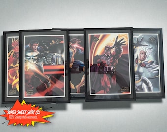 Framed Vintage Marvel Jumbo Cards | 1994 Flair Set of 5 | Cyclops Storm Punisher Phoenix Magneto | Comic Book Wall Art | Superhero Decor