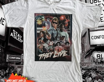 They Live T-Shirt | Cult 80s Sci-Fi Protest Shirt | OBEY Resistance Tee | Retro Dystopian Movie Inspired