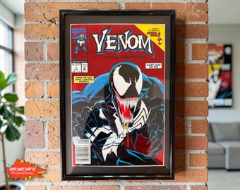 1993 Vintage Venom: Lethal Protector #1 Red Foil Framed Comic | 30+ Year Old Marvel Wall Art | Venom Display | UV Plexiglass Display