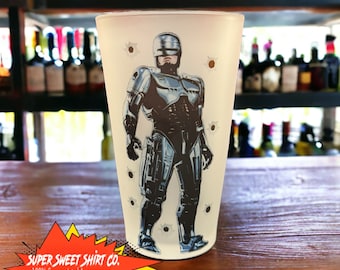 Robocop Frosted 17oz Pint Beer Mug Glass Bar Man Cave Decor Tavern Pub Detroit Omni Consumer Products
