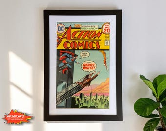 1974 Vintage Action Comics #436 Framed and Matted | 50+ Year Old Superman Comic | Bronze Age DC Collectible |