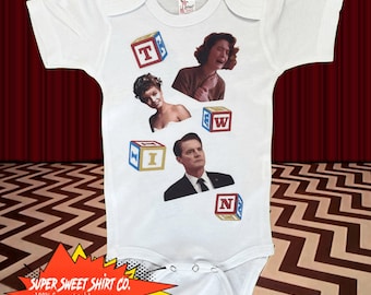 Twin Peaks Baby Block Bodysuit, baby shower gift, New Dad, New Mom, Expecting Mom, Gender Neutral Baby Clothes, baby Girl, baby boy, Lynch