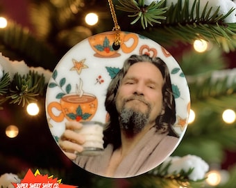 The Dude Christmas Ornament – Handmade Ceramic Big Lebowski Decor – White Russian Ornament
