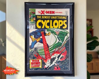 1968 Vintage Uncanny X-Men #45 Framed Comic | 55+ Year Old Marvel Wall Art | Cyclops Magneto Battle | UV Plexiglass Display