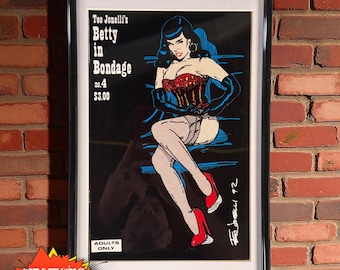 Betty Page Vintage Comic Book – Teo Jonelli’s Betty in Bondage #4 – Framed & Matted with UV Protective Plexiglass – Rare Collectible