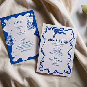 Plantilla de invitación de boda: dibujada a mano, ilustración de cinta, doble cara, colorida, escrita a mano, diseño editable de Canva