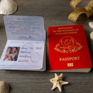 Modelo de convite de casamento com passaporte – Convite de casamento com tema de viagem e destino