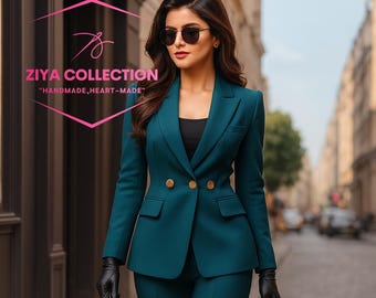 Handgefertigter Hosenanzug in Türkis: Elegantes Business-Set für Damen