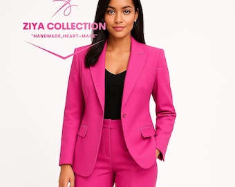 Handmade Hot Pink Blazer Pant Set: Women's Tailored Suit