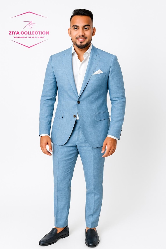 Sky Blue Slim Fit Suit: Modern Two-Piece Formal Outfit