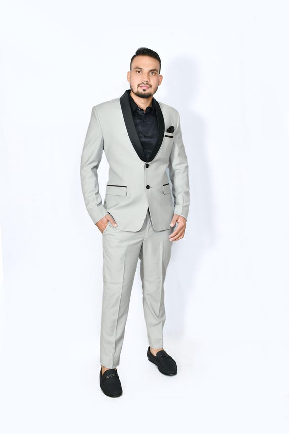 Men's Gray Slim Fit Suit: 2-piece Wedding Groom Party Suit - Etsy New  Zealand