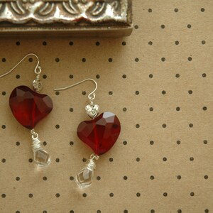 Love Spell Sterling Silver Enchanted Heart Earrings | Red Chunky Glass | Crystal Amulet | Sweetheart Party | Wearable Statement Art Jewelry
