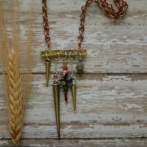 Macabre Gold Spike Black Cross Bar Necklace | Geometric Cone | Vintage Orb | Futuristic Cyberdelic Conversation Art Jewelry Design