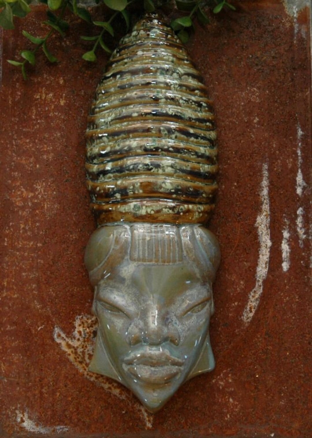 Relic Mask Stoneware Tribal Prayer Mask Blessing Offering Beehive Hat Religious ...