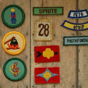 Vintage Girl Scout Patch | Outdoor Tent Camp Fire | Woodland 28 Forest Totem Bass Treble Clef Pathfinder Trefoil Asia Thai Language