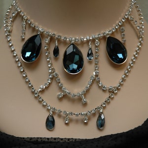 Montana Blue Sapphire Swarovski Crystal Briolette Pear Phantom of the Opera Necklace | Victorian Era | Mermaid Jewels | Art Jewelry Design