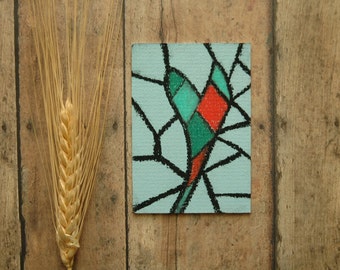 Heartstring Things Stained Glass Heart Pastel Painting Miniature Dollhouse Decor | Wooden Easel ACEO | Conversation Art Studio Design