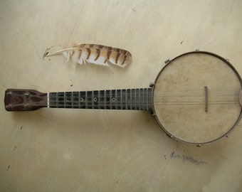 Ukulele Banjo Signed 1800s 1900s JRS Co | Rustic Industrial Country Farmhouse Cabin Decor | Musician Gift Rare Autographed Antique Dealer