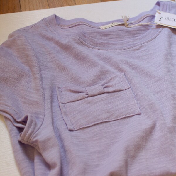Xlarge / Lilac Bow Pocket Tshirt, Womens light tshirt, Slub Organic cotton Bamboo cute top, Womens Eco friendly basic