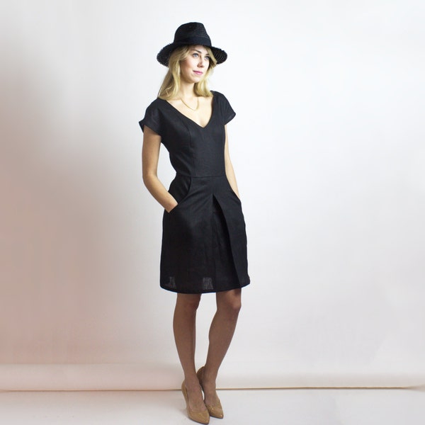 XS  / SM - Black Alexa Dress Organic LINEN & cotton - Sustainable Ethical fashion