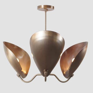 Curved Disk Shade Three Brass Pendant Light Sputnik Pendant Light Stilnovo Style Antique Brass Chandelier Light Fixture