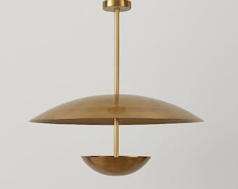 Lámpara de araña moderna de latón empotrada con pantalla de doble disco