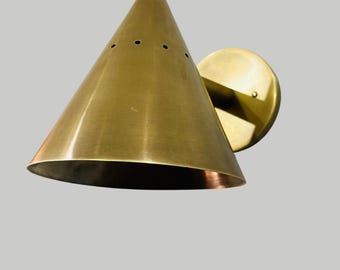 2 Light Mid Century Cone Shape Antique Raw Brass Finish Italian Wall ...