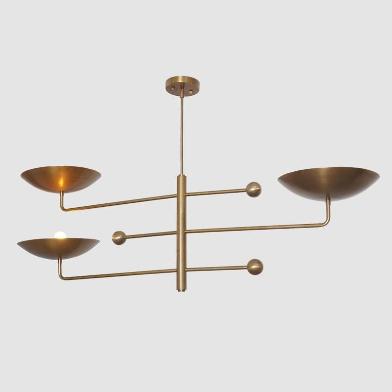 Pendant Light Three Curved Shade Sputnik Ceiling Stilnovo Style Sputnik Chandelier Modern Raw Brass Light Fixture
