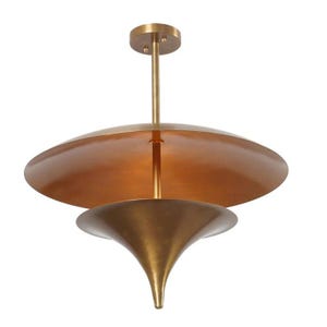 Mid Century Flush Mount Pendant Light Ceiling Brass Perforated Style Four Light Raw Brass Finish Ceiling Light Fixture