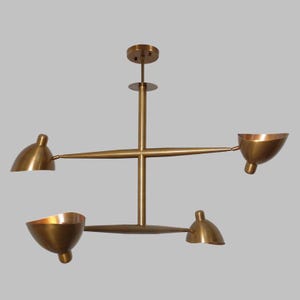 Lampadario moderno a quattro luci Sputnik in ottone con finitura in ottone grezzo, lampadario moderno