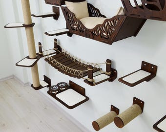 Muebles de pared para gatos, Estanterías modernas para gatos, Cama de pared para gatos, Gimnasio para gatos, Puente para gatos, Rascador para gatos, Zona de juegos para gatos