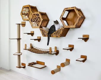 Katzenwandmöbel, Katzenwandregal, Katzenwandbrücke, Katzenwandbett, Katzenkratzbaum, Katzentreppe, Katzenturm