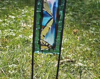 Stained Glass Mosaic Yard Art Plant Stake Garden Decor 12x3" gift for plant lover