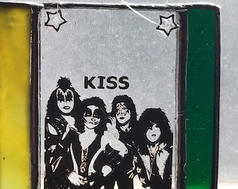 KISS Stained glass suncatcher 3x3" hand made one of a kind window decoration ornament