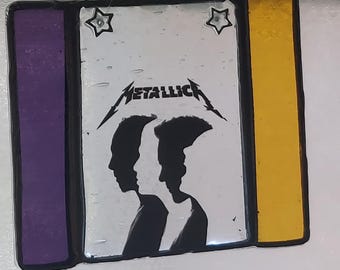 METALLICA Stained glass suncatcher 3x3.5" hand made one of a kind window decoration ornament