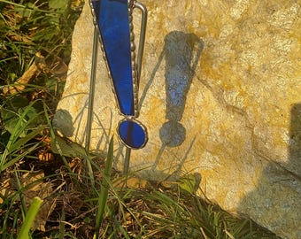 BLUE EXCLAMATION POINT Stained Glass Plant Stake 8x2" Plant lover gift