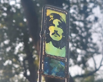 GEORGE HARRISON Stained Glass Plant Stake 8x1.5"
