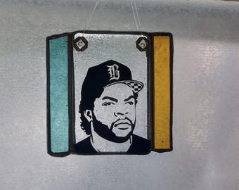 ICE CUBE Stained glass suncatcher 3x3" hand made one of a kind window decoration ornament