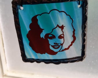 DOLLY PARTON Stained glass suncatcher window ornament decoration made with Fremont glass! 2.5X2.5"