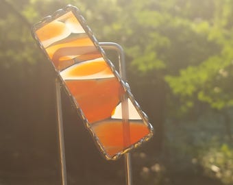 ORANGE & WHITE FREMONT Glass Stained Glass Plant Stake 9x2"
