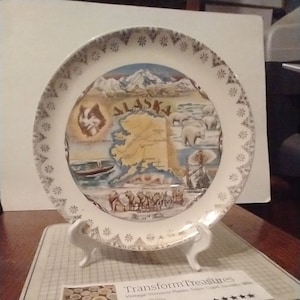 Vintage Alaska Souvenir State Plate  Gold Border Plate Decorative Collector Travel Vacation Retro Wall Decor Gift