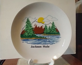 Vintage Jackson Hole Tetons Wyoming Souvenir Plate Landmarks Large Decorative Collector Travel Vacation Retro Wall Decor Gift