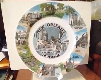 Vintage New Orleans Louisiana Souvenir Plate New Orleans Bourbon Street Large Decorative Collector Travel Retro Wall Decor Gift