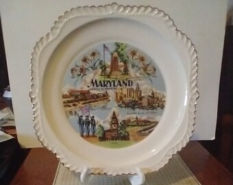 Vintage Maryland Souvenir State Plate Landmarks Travel Vacation Decorative Collector Retro Wall Decor Gift