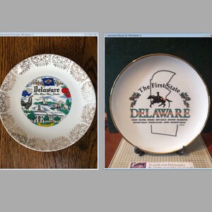 Vintage Delaware Souvenir State Plate Landmarks Small Decorative Collector Travel Vacation Retro Wall Decor Gift Sabin 22K Gold