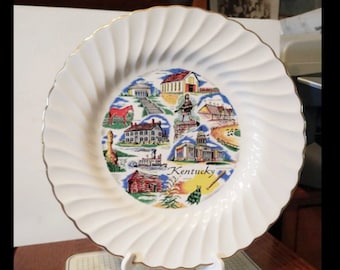 Vintage Kentucky Souvenir State Plate Swirl Border Landmarks Decorative Collector Travel Vacation Retro Wall Decor KY Gift