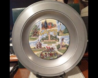 Vintage Gettysburg PA Souvenir Ceramic / Pewter Plate Collectible Decorative Collector Travel Vacation Gift