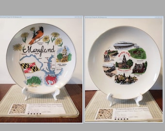 Vintage Maryland Souvenir State Plate Landmarks MD Decorative Collector Plate Travel Retro Wall Decor Gift