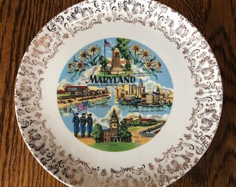 Vintage Maryland Souvenir State Plate Maryland Landmarks Travel Vacation Decorative Collector Retro Wall Decor Gift